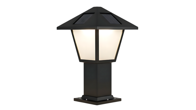 Black outdoor lamp with solar panel - Powered by Adobe
