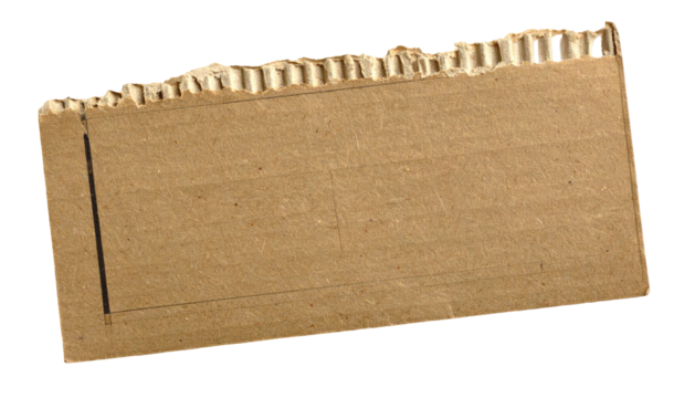A weathered piece of corrugated cardboard with a torn edge and a black background - Powered by Adobe