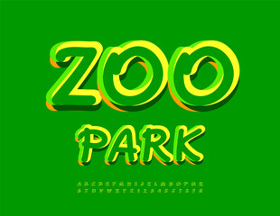Vector Funny logo Zoo Park. Creative Green Font. Bright Handwritten Alphabet Letters and Numbers