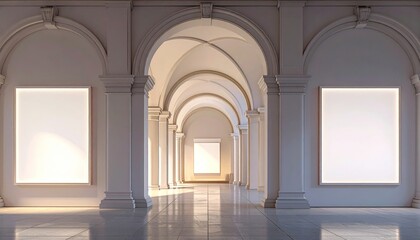 Elegant Arched Hallway with Illuminated Panels.