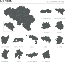 Belgium region silhouettes set and blank map of the country isolated on white background. Vector illustration design © asantosg