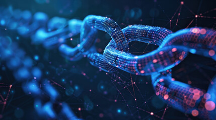 Blockchain Technology: A captivating digital depiction of an illuminated blockchain, symbolizing the interconnectedness and security of data in the digital realm.