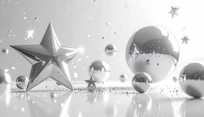 Abstract Silver Star and Spheres Festive Celebration Background.
