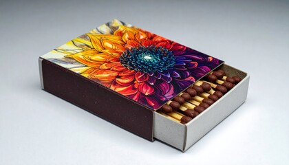 Colorful Flower Design on a Matchbox with Matches.