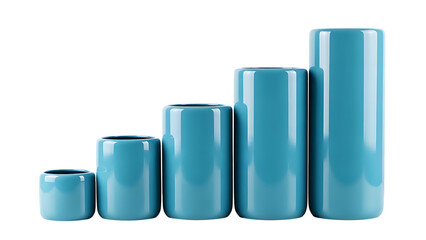 Five Blue Ceramic Vases in Rows