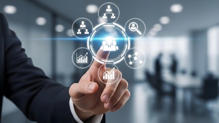 Business professional interacting with virtual network interface