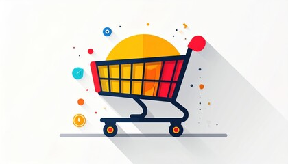 Colorful Shopping Cart Illustration with Abstract Elements.