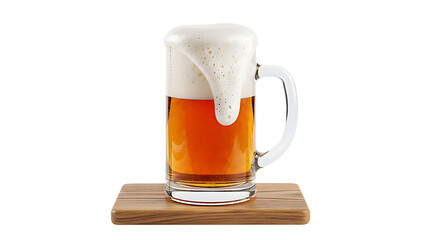 Glass Mug with Beer on Wooden Coaster