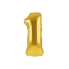 Golden foil balloon shaped like the number one