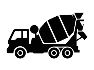 Fototapeta premium Black Silhouette of Cement Mixer Truck – Construction Transport Icon with Rotating Drum and Six Wheels