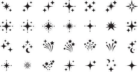 Magic Sparkle and Twinkling Star Silhouette Icon Set for Decorative Design