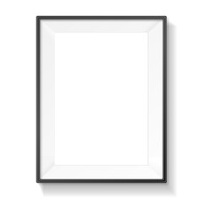 Empty black picture frame mockup with white mount for displaying art or photography, clean minimalist style isolated on transparent background