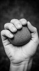 Hand Gripping Smooth Stone in Black and White Photography for Artistic Projects