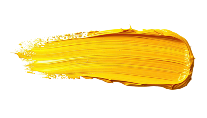 A vibrant, textured brushstroke of golden-yellow paint against a contrasting black backdrop