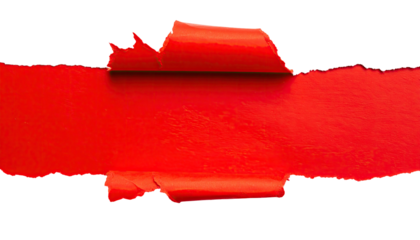 A vibrant, torn red strip against a stark black background, showcasing texture and jagged edges