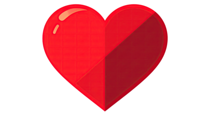 A vibrant, two-toned heart illustration with glossy highlights against a black background