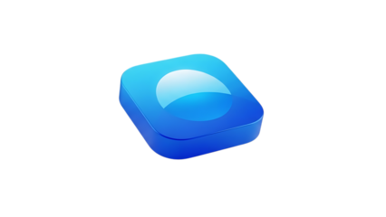 Glowing blue cube with a white crescent shape isolated on transparent background