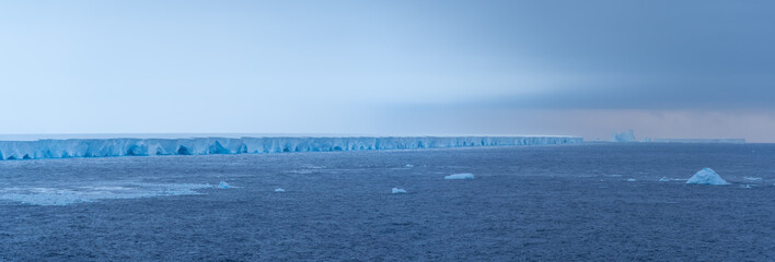 A23a Iceberg Antarctica Epic Landscape Remote Ocean Super Wide Panorama. Sunset View