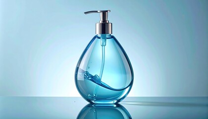 Elegant Blue Liquid Soap Dispenser with Water Droplet Shape.