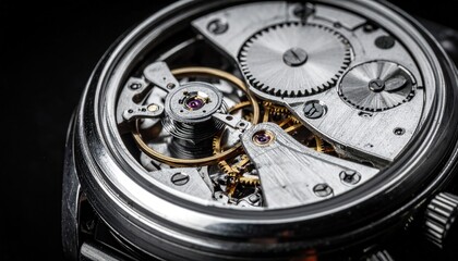 Intricate Mechanical Watch Movement Close-Up Macro Photography.