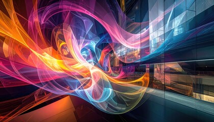 Vibrant Abstract Swirls of Light and Color Create Dynamic Energy Flow.