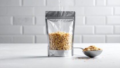 Clear Stand Up Pouch Bag Filled With Lentils And Spoon.