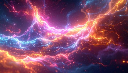 Vibrant Cosmic Nebula with Swirling Colors and Stars.