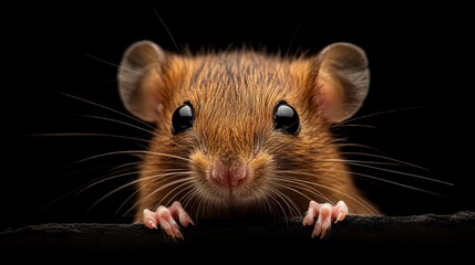 A small rodent with huge eyes and whiskers looks intently ahead, creating an atmosphere of curiosity and tenderness for use as an atmospheric background  