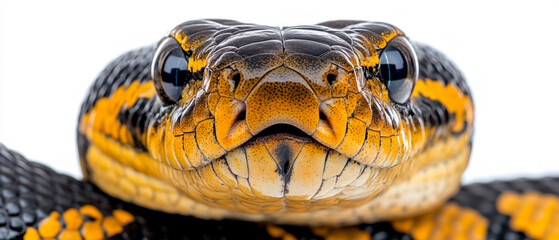 The snake's face with its expressive eyes and open mouth demonstrates the beauty of wildlife, which would be perfect as the main background for scientific articles on biodiversity or themed blogs.