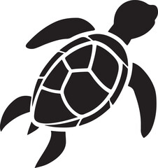 Swimming sea turtle vector outline illustration with shell details on transparent background