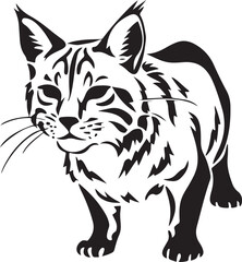 Detailed decorative black silhouette of lynx bobcat with whiskers standing vector illustration © MOHINUR