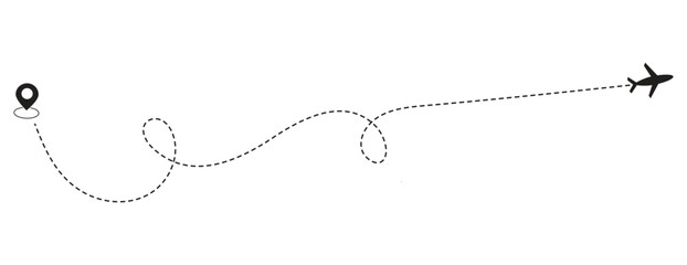 Airplane Plane routes line set. Aircraft tracking, planes, travel, map pins, location pins start point line trace and plane routes. Airplane route dash line route with location pin. 