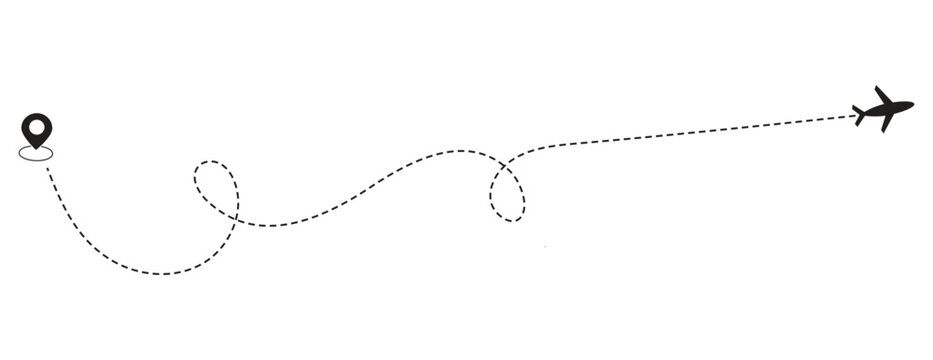 Airplane Plane routes line set. Aircraft tracking, planes, travel, map pins, location pins start point line trace and plane routes. Airplane route dash line route with location pin. 
