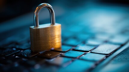 Padlock on computer keyboard representing digital security and data protection. Internet privacy concept for online information.