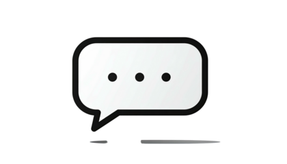 A white chat bubble with three dots inside and a black outline on a black background