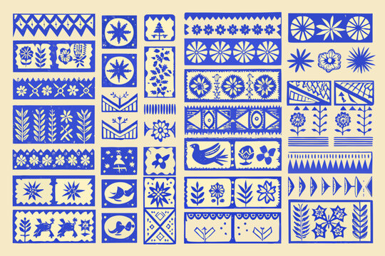 A collection of traditional blue and white polish paper cut designs