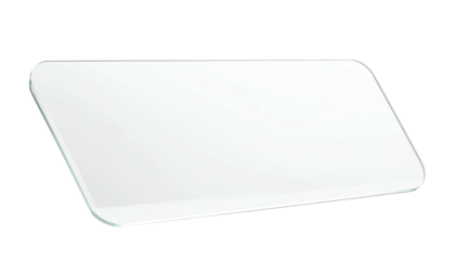 A white rectangular object with rounded corners floats against a black backdrop, clean