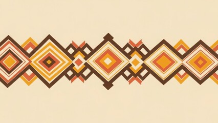 Retro geometric diamond pattern on a beige background. Abstract design with brown, orange, and yellow shapes. Horizontal graphic with copy space