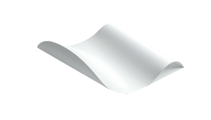 A white sheet of paper, curled upward, casting shadows on the black background