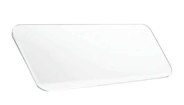 A white rectangular object with rounded corners floats against a black backdrop, clean