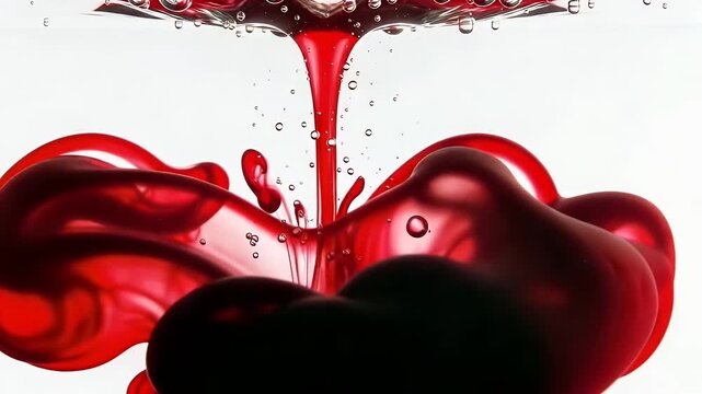 red liquid ink swirls in water - abstract dye diffusion in motion