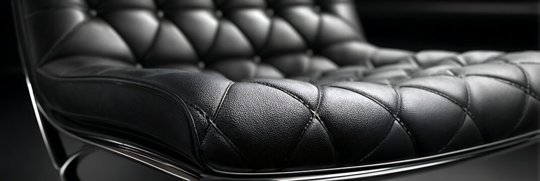 Luxurious Black Leather Tufted Upholstery Detail with Diamond Pattern Stitching, Premium Furniture Texture Close-Up for Interior Design Projects