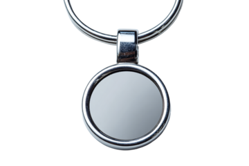 Silver Round Keychain on White Background