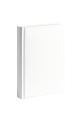 Naklejka premium Blank white hardcover book standing upright showing spine and cover for mockup or publishing design isolated on transparent background
