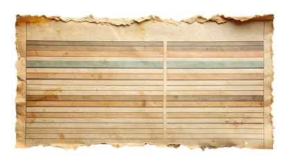 Aged, torn paper featuring horizontal stripes in various earth tones and faded lines