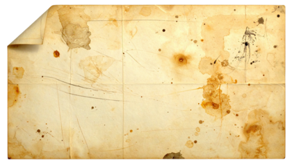 Aged, stained paper with a folded corner, showing creases, spots, and minor writing