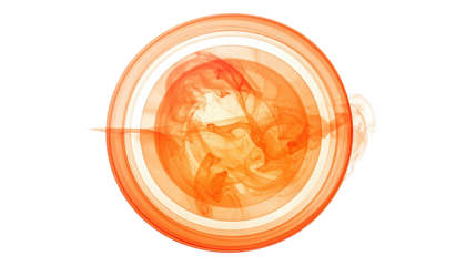 An abstract image featuring concentric circles and a vibrant, swirling orange inner design