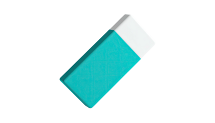 An angled image of a school supply, the rubber eraser, on a black background