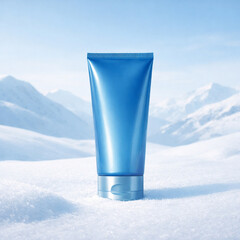 Snowy Mountain Minimal Blue Facewash Tube Mockup