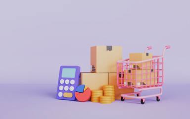 Delivery express, parcel box, Shopping cart and price tag, Add to Cart, Buy and Sell